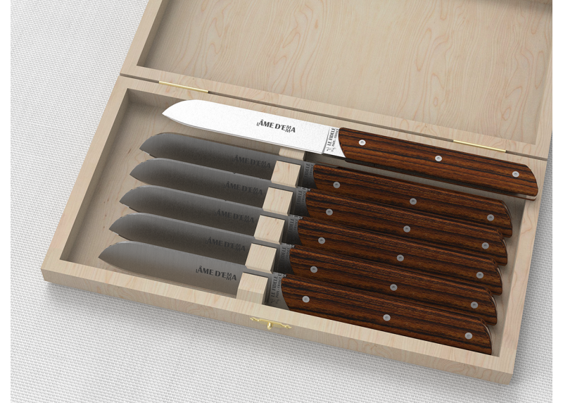 Service de 6 couteaux de table avec un manche en bois de bocote et lame en acier inoxydable
