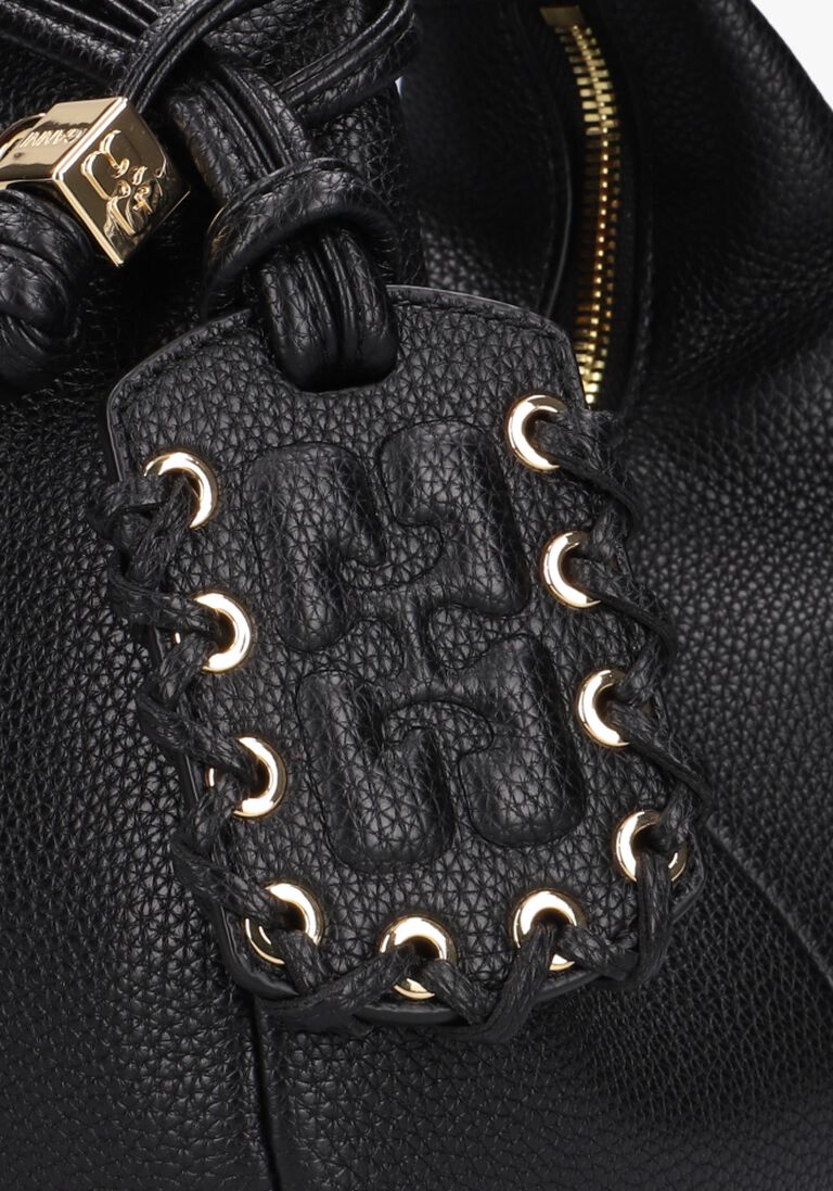 zwarte ganni handtas hobo mini grained