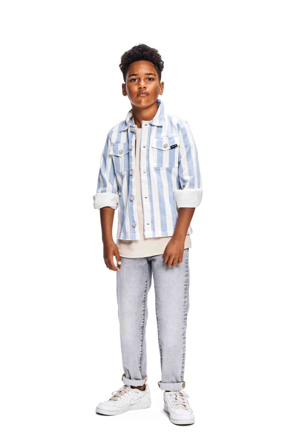 Retour Jeans overshirt Bruce lichtblauw/wit