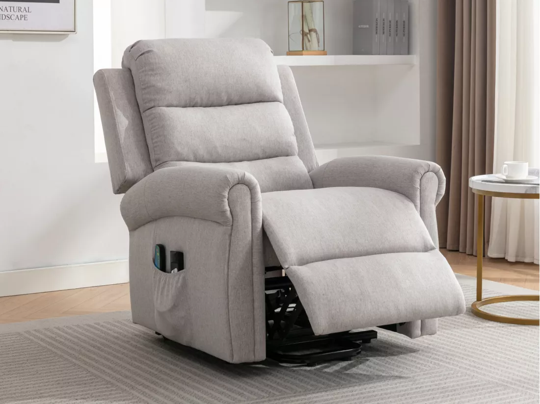 Fauteuil massant en tissu avec releveur électrique - Beige - LOVARI