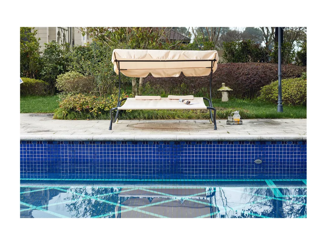Transat de jardin 2 personnes avec pare-soleil écru ALOHA