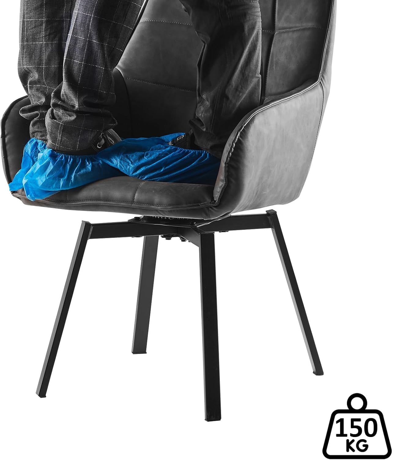 CLIPOP Esszimmerstühle drehbar 2er Set Armlehnenstuhl Polsterstuhl drehbarer Stühle Esszimmer aus Kunstleder Küchenstuhl Drehstuhl für Wohnzimmer Esszimmer (2er Set, Kunstleder Grau)
