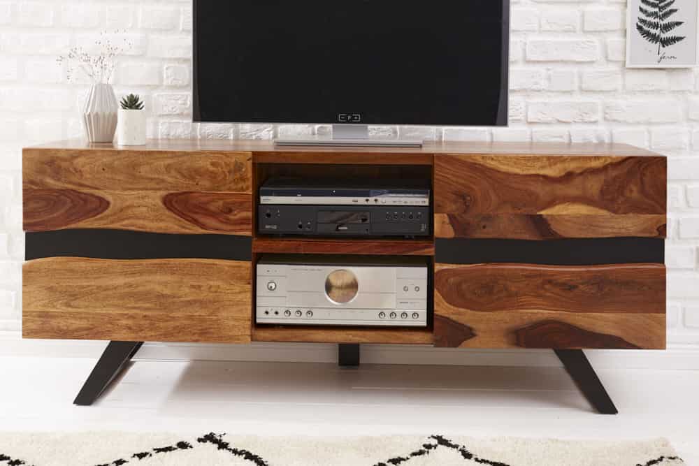 Massives TV-Lowboard AMAZONAS 160cm braun Sheeshamholz mit Baumkante