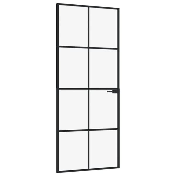 vidaXL Innerdør svart 83x201,5 cm herdet glass og aluminium slank
