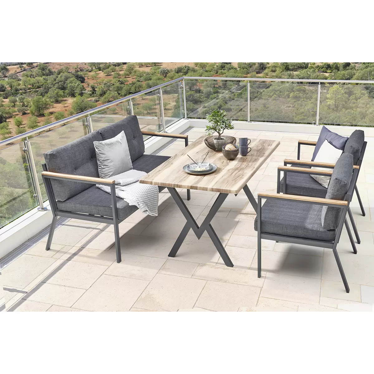 Beldano Gartengarnitur Merida 4-teilig anthrazit,natur