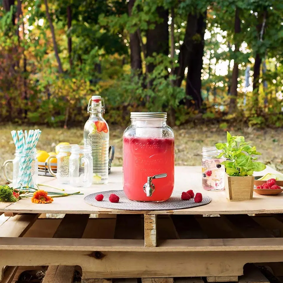 (4L) Glas Getränke Spender mit Zapfhahn Retro Einmachglas Dispenser für Limonade / Wasser / Fruchtsaft / Ice Tea