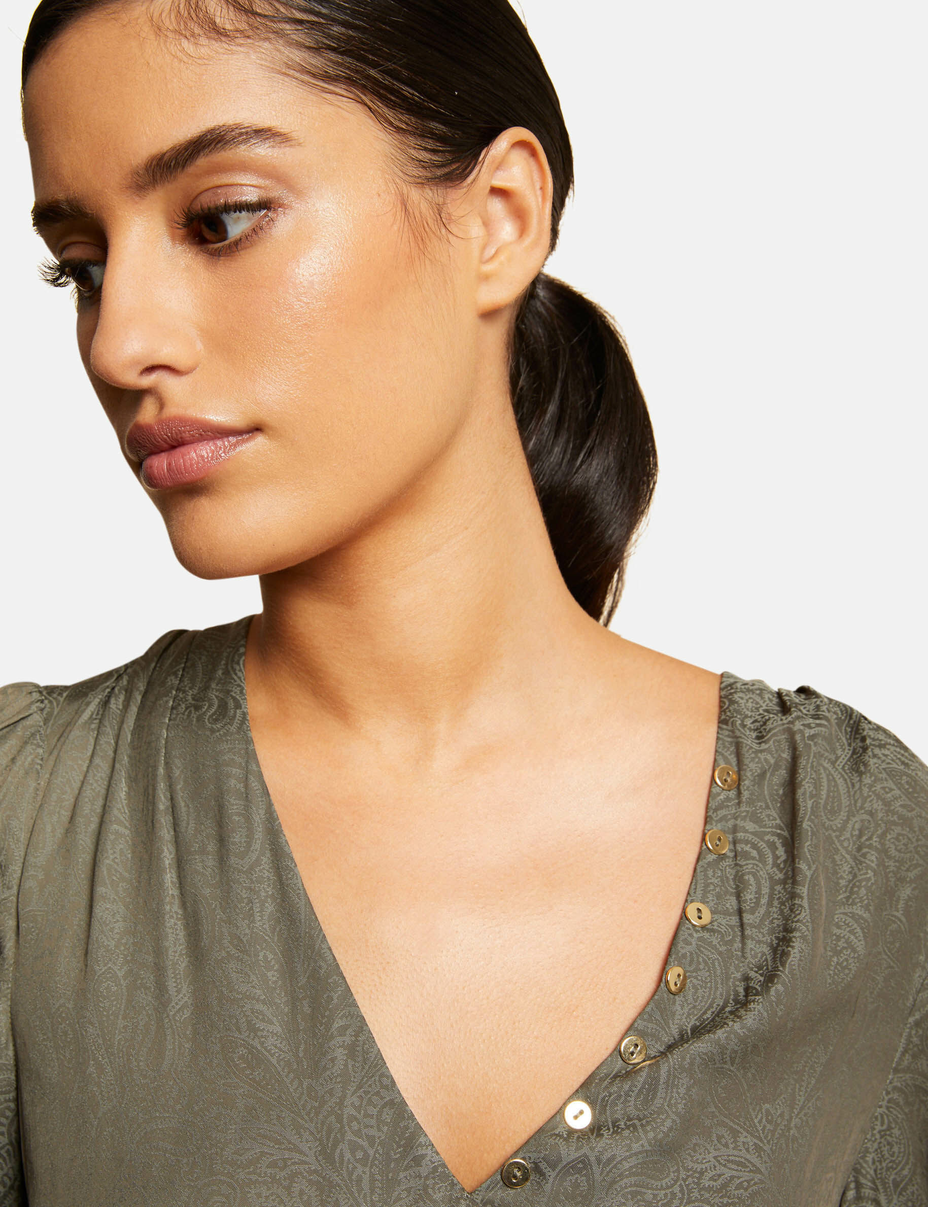 Blouse manches courtes imprimée vert kaki femme - vert_kaki