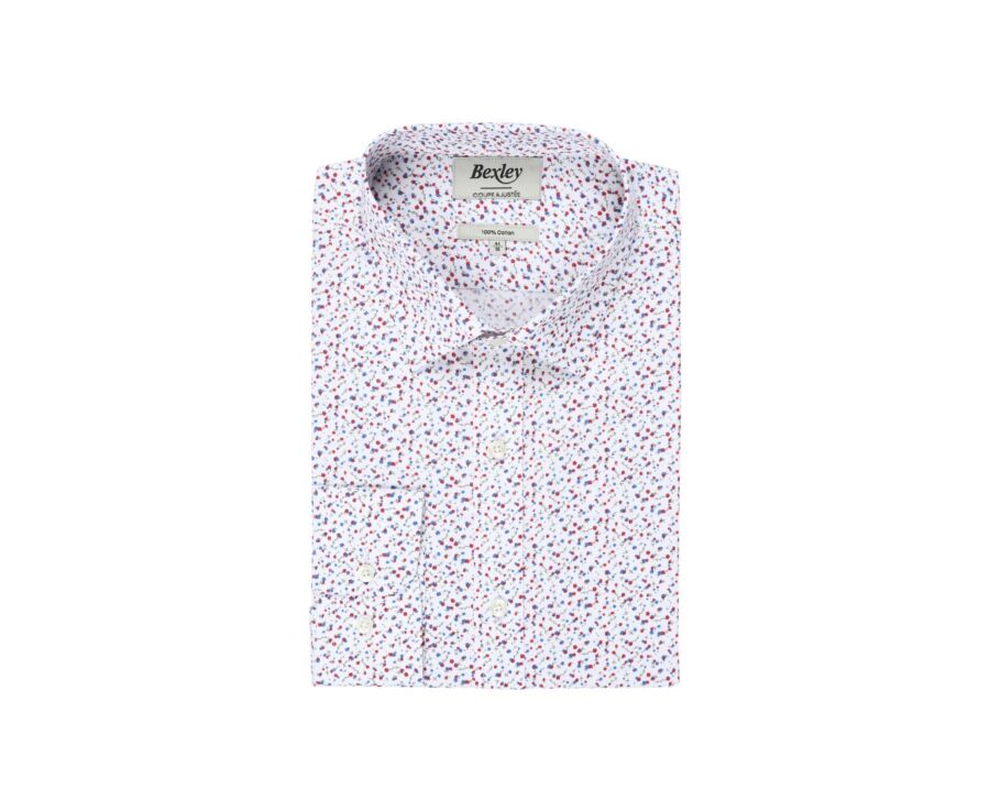 Chemise blanche coton imprimé bleu, rouge et taupe - RODRIGUES