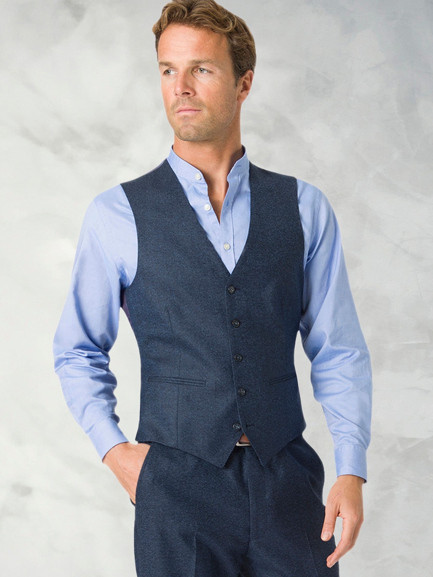 Blauw - Brook Taverner Donegal Wool Suit Waistcoat