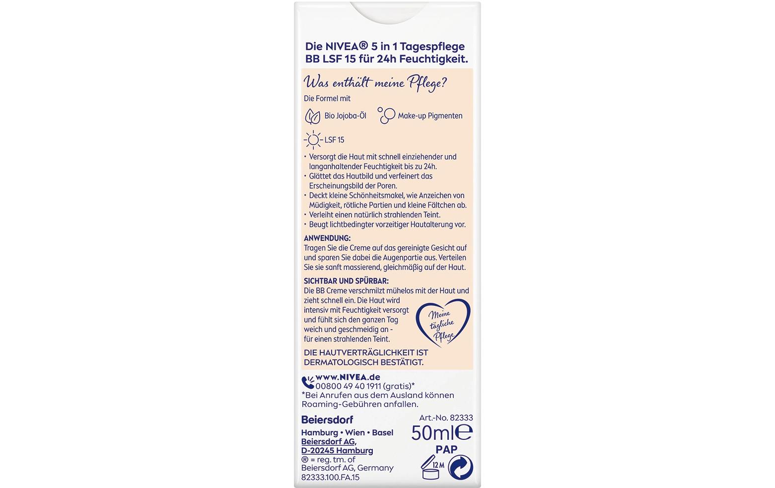 Tagescrème 5in1 BB Hell LSF 15 50 mlGetönte Tagespflege mit 5-fach-Wirkung für einen sofort makellosen Teint
