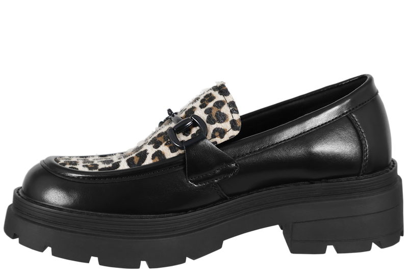 5TH AVENUE LEOPARD LOAFERS I SORT GLAT SKIND