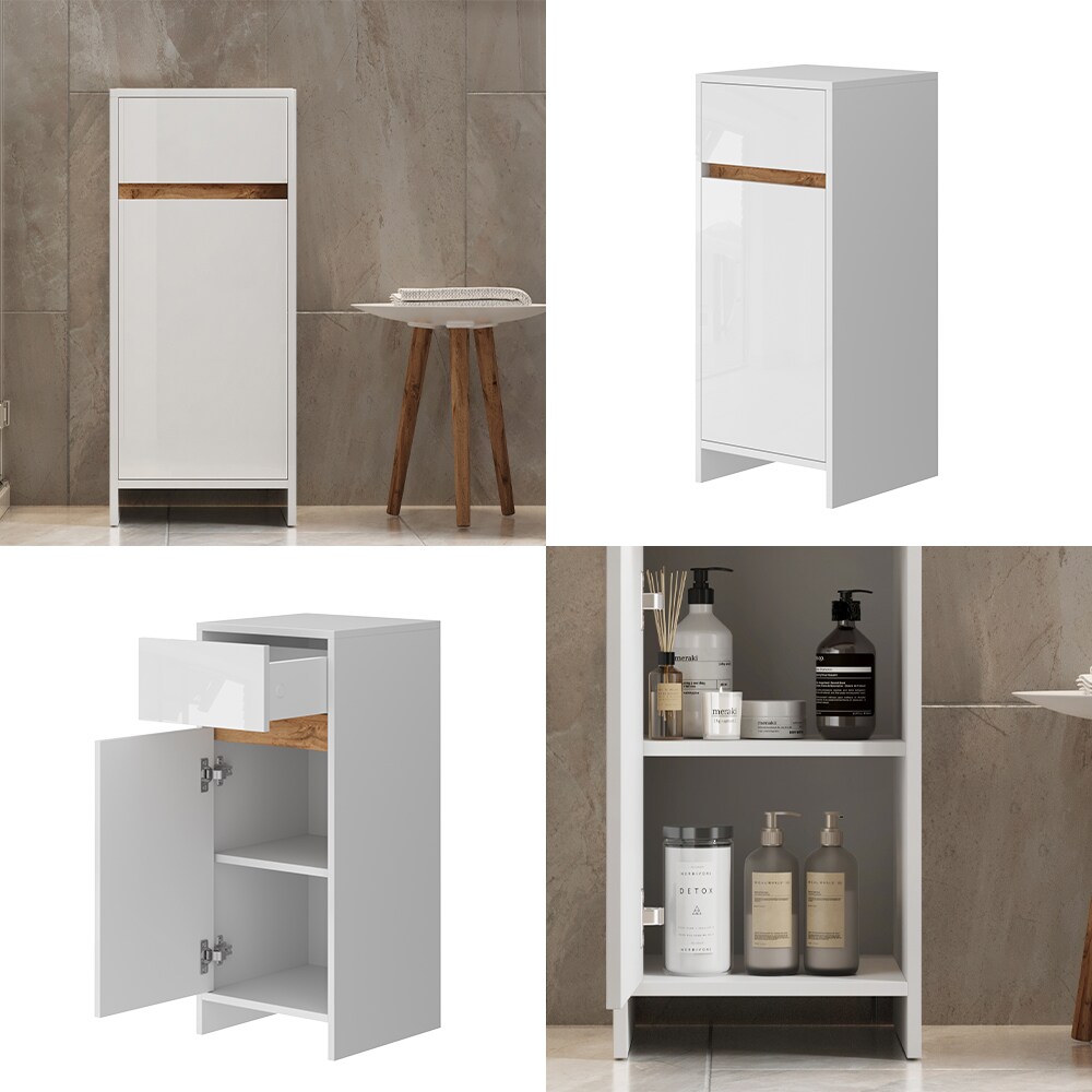 Vicco Midischrank Detmold Weiß Eiche 35 x 82 cm mit Tür und Schublade