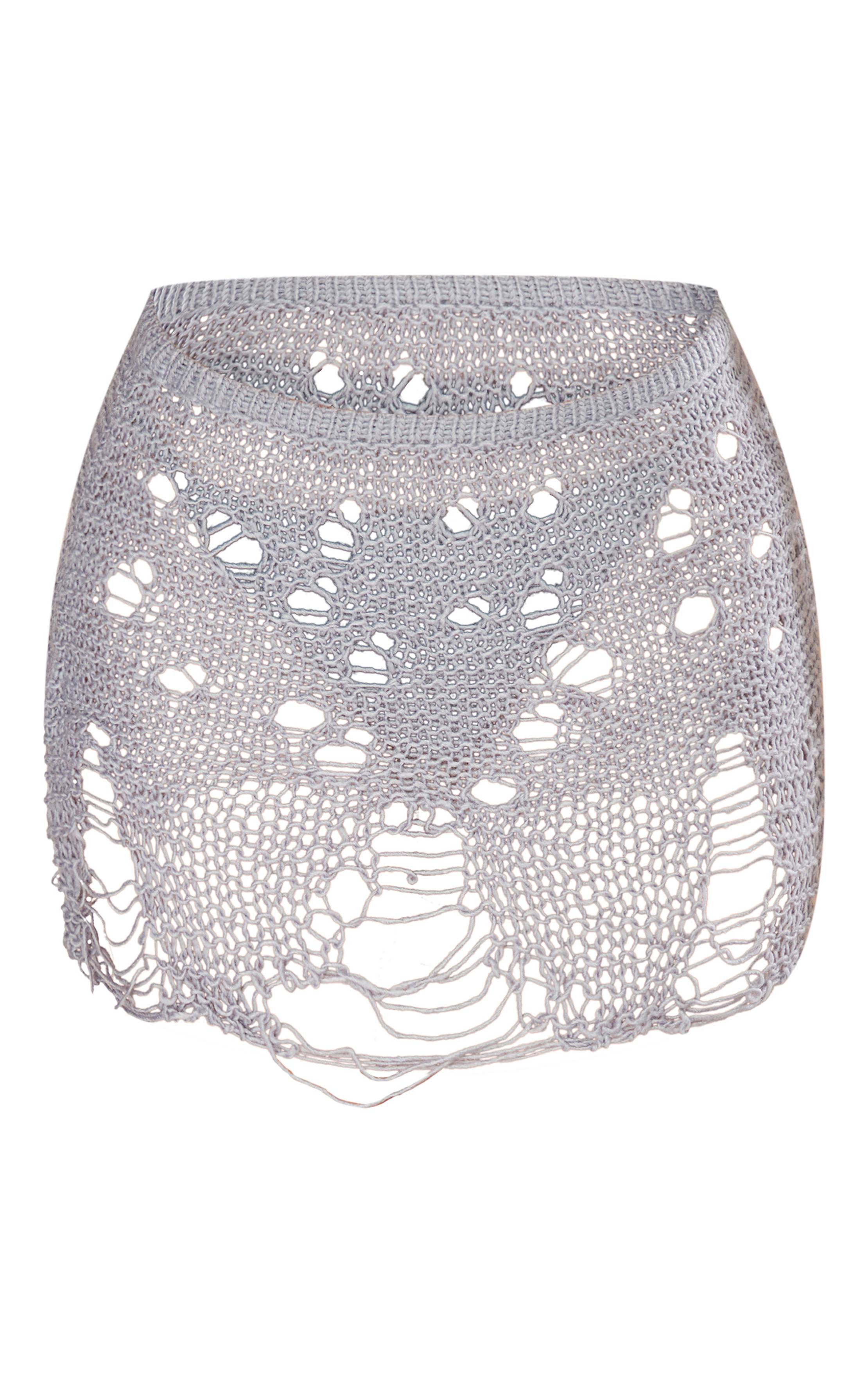 Gris Mini-jupe En Maille Ajourée Petite