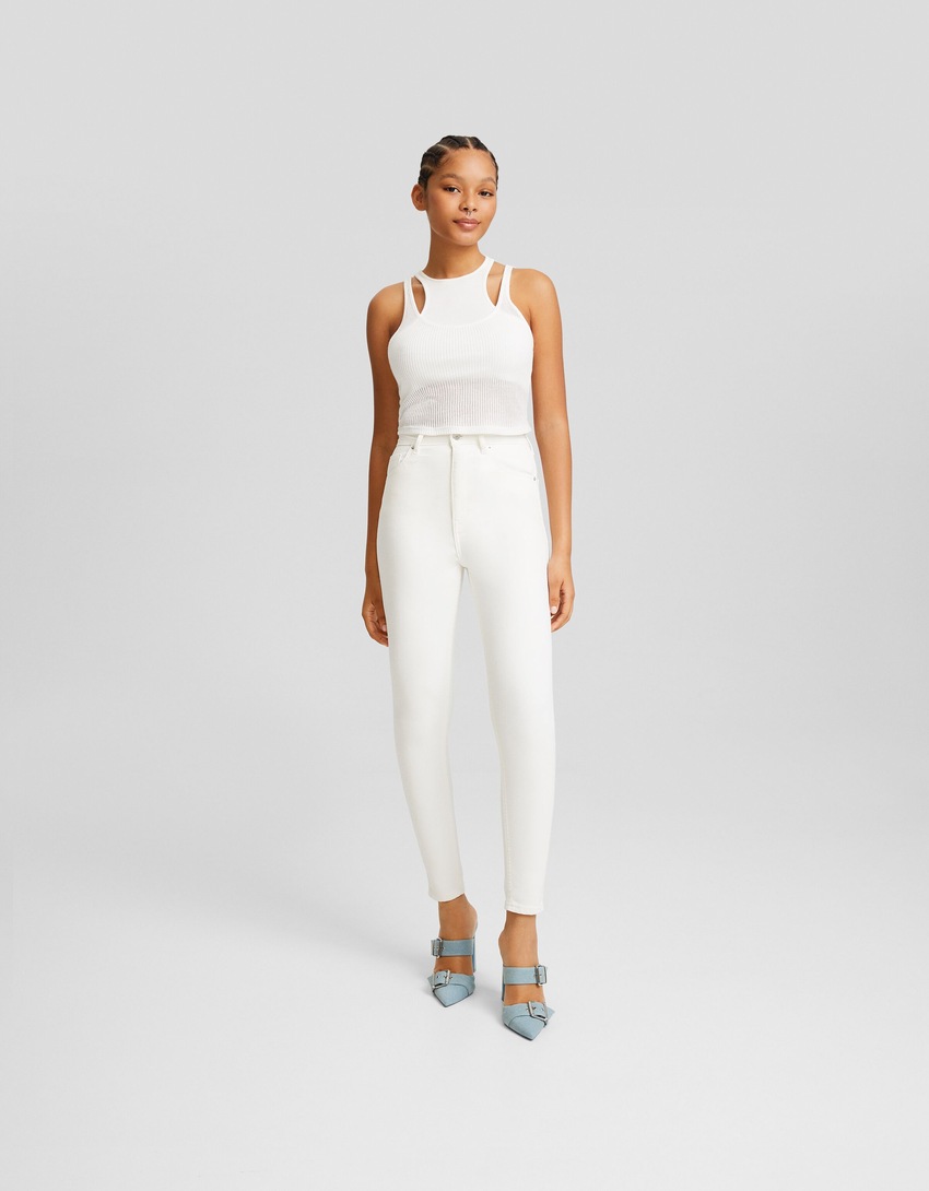 calça jeans skinny de cintura super alta