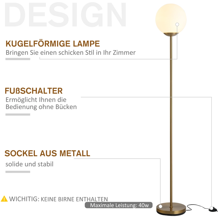 HOMCOM Stehlampe fürs Wohnzimmer gold, weiß