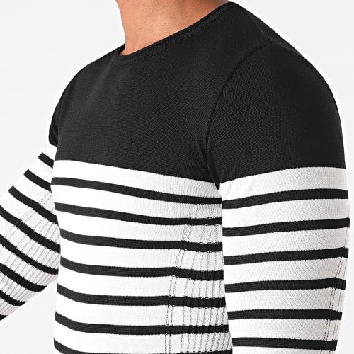 Pull Slim Fit A Rayures JUM-45 Noir Blanc
