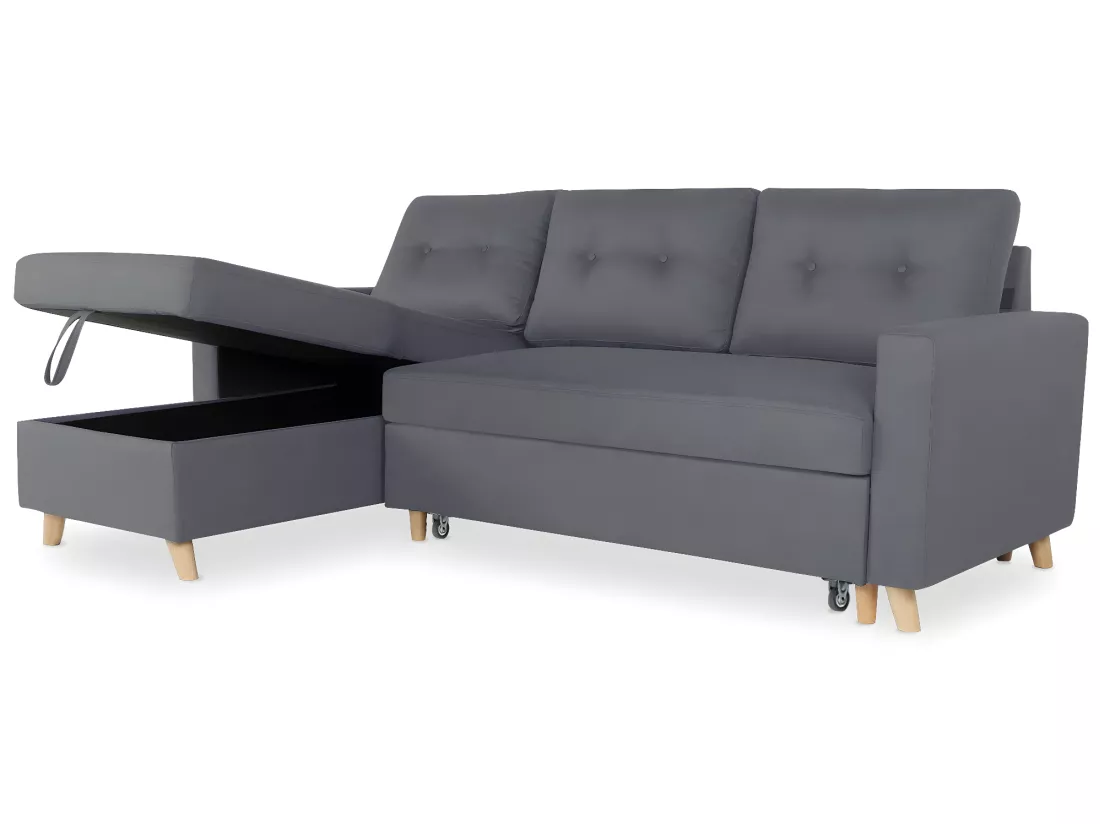 Canapé d'angle convertible réversible Falko Tissu Gris foncé