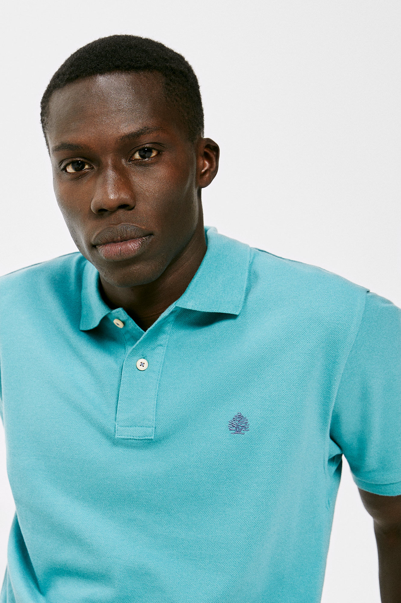 Camisa polo básica em piqué - turquesa