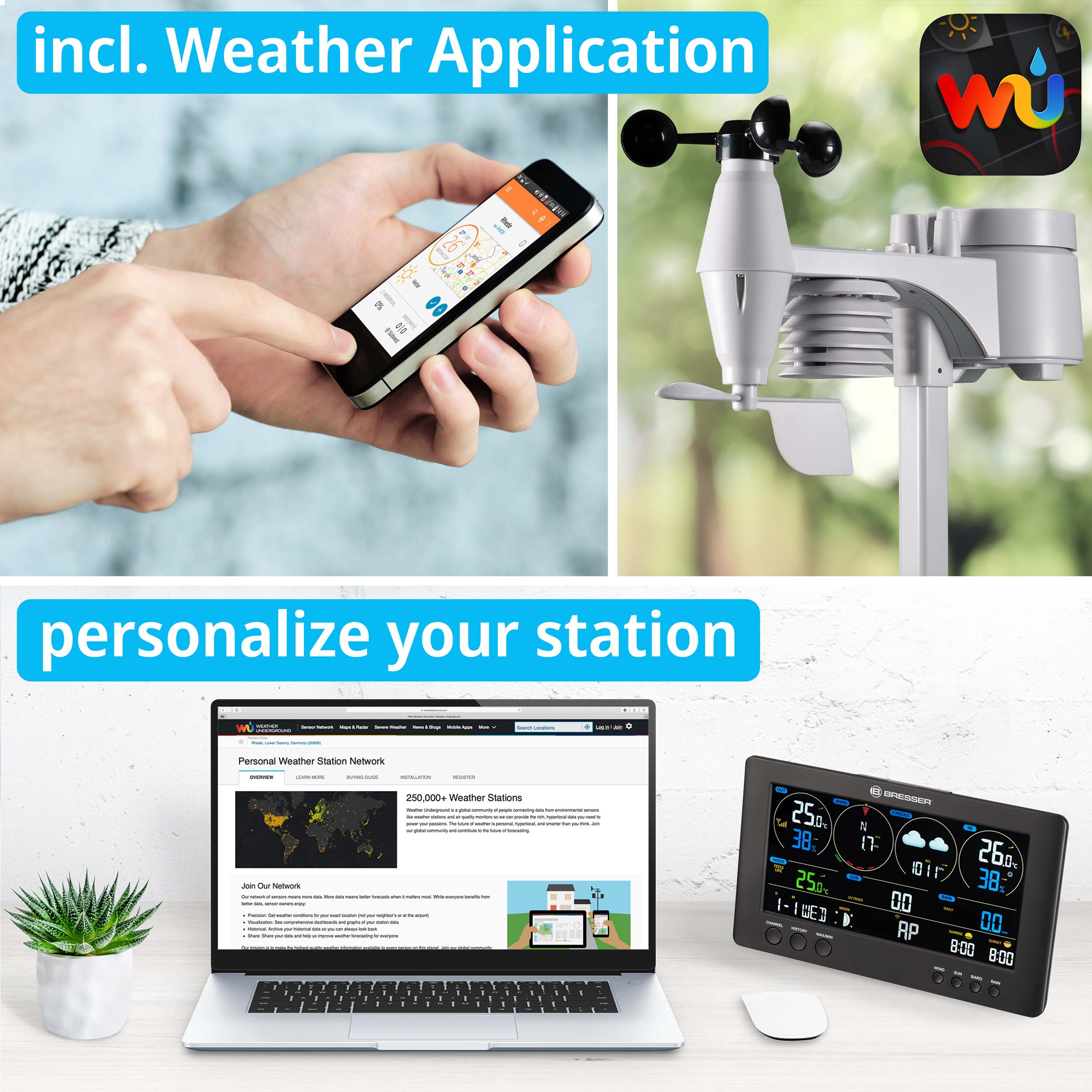 BRESSER WLAN ClearView Wetterstation mit 7-in-1-Profi-Sensor