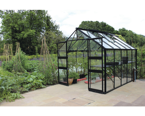 Halls Blockley 810 kas, 3 mm veiligheidsglas met fundering, 256 x 317 cm, zwart
