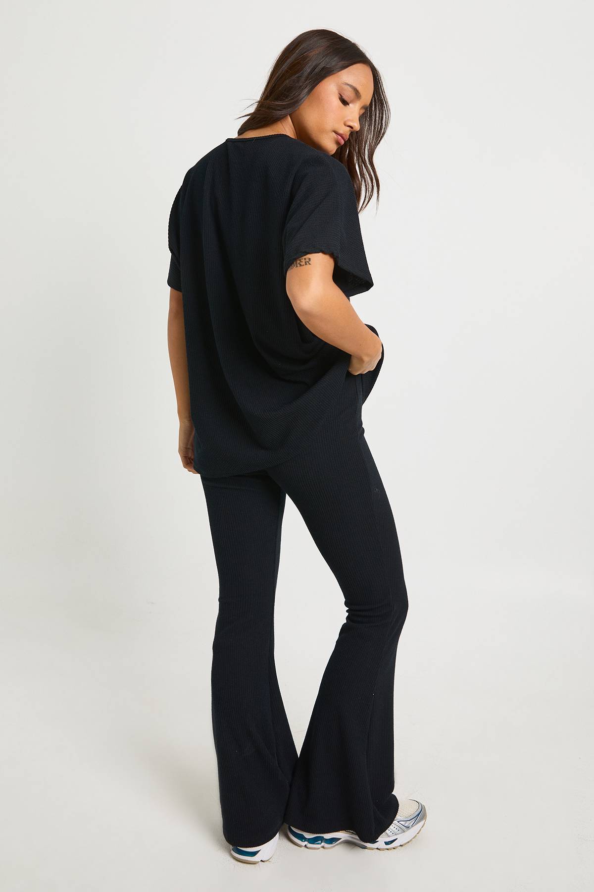 boohoo Legging côtelé bicolore évasé & top coordonné