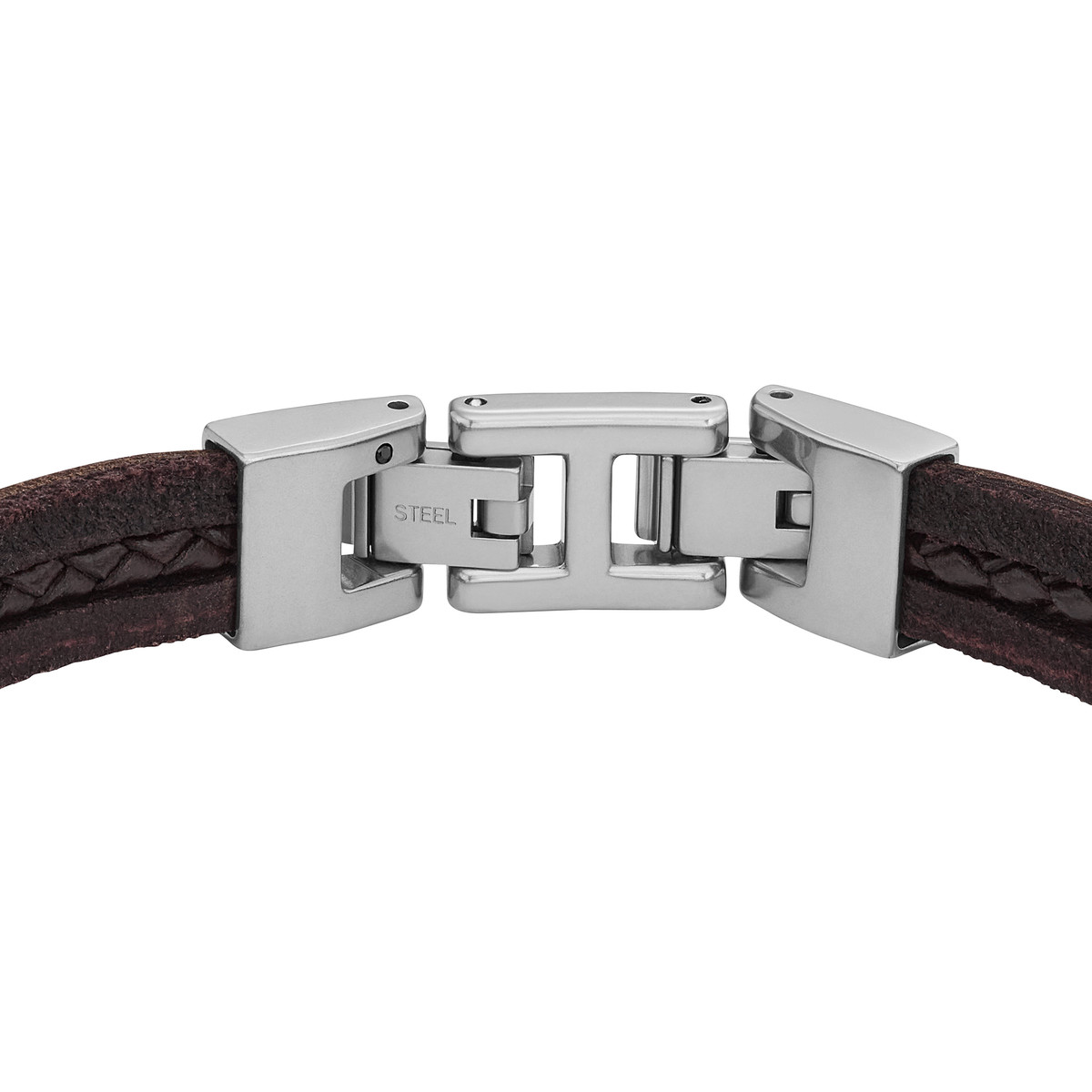 Bracelet FOSSIL acier cuir marron 19,5 cm