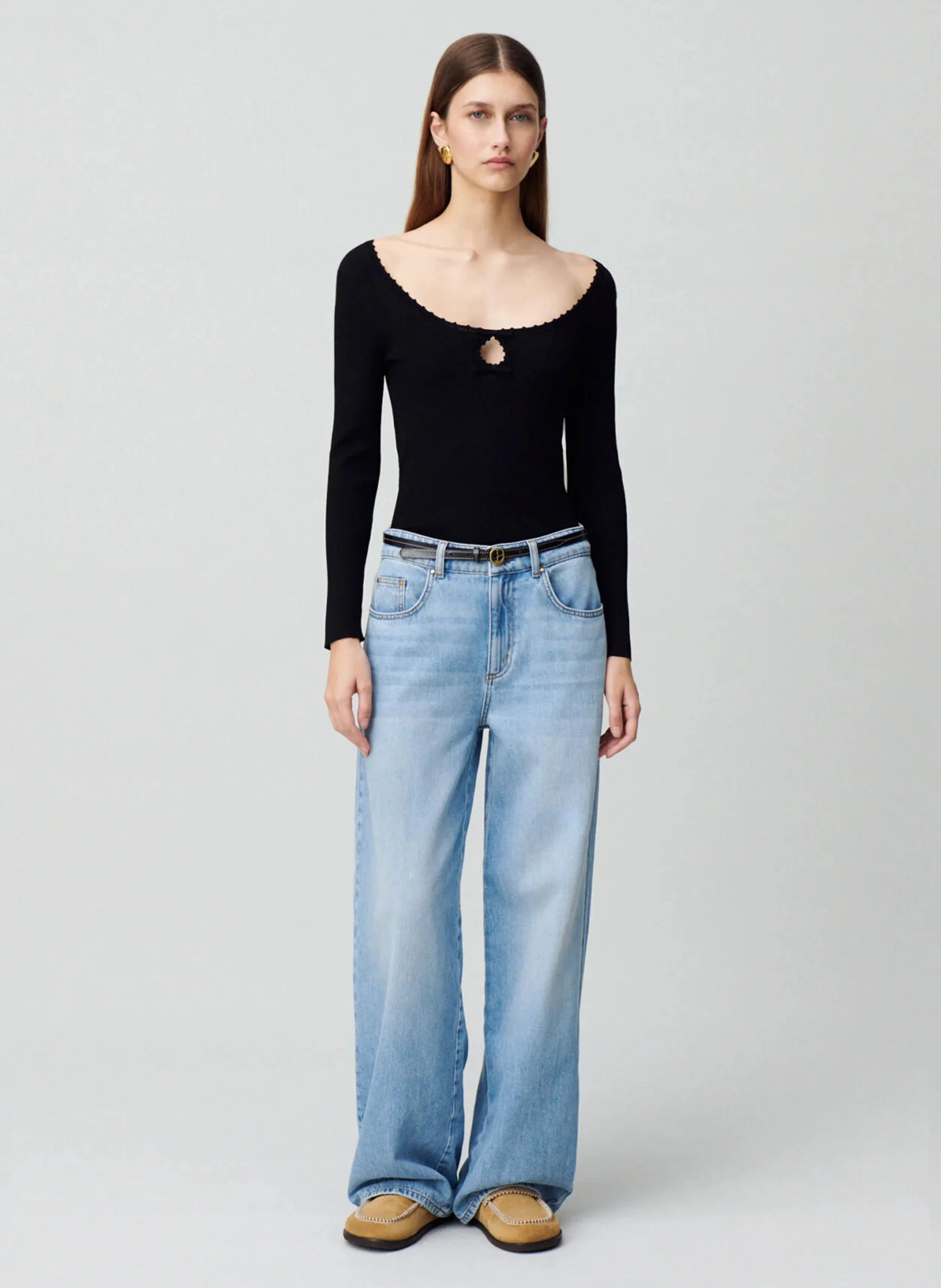 Top manches longues maille fine | Noir