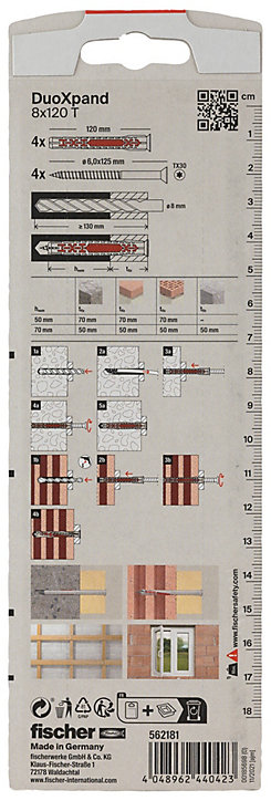 Cheville rallongée Fischer DuoXpand 8 x 120 mm, 4 pièces