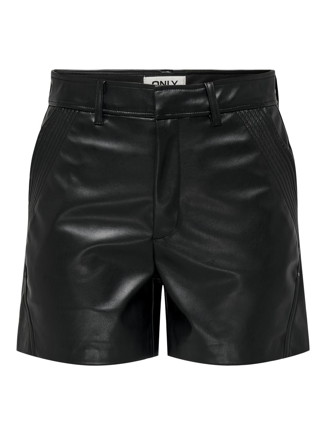 ONLIDINA Hohe Taille Normal geschnitten Kunstledershorts Black