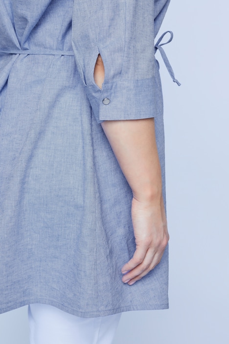 Bellieva-Bluse, extra lang, Druckknöpfe, 3/4-Ärmel, Biobaumwolle, GOTS