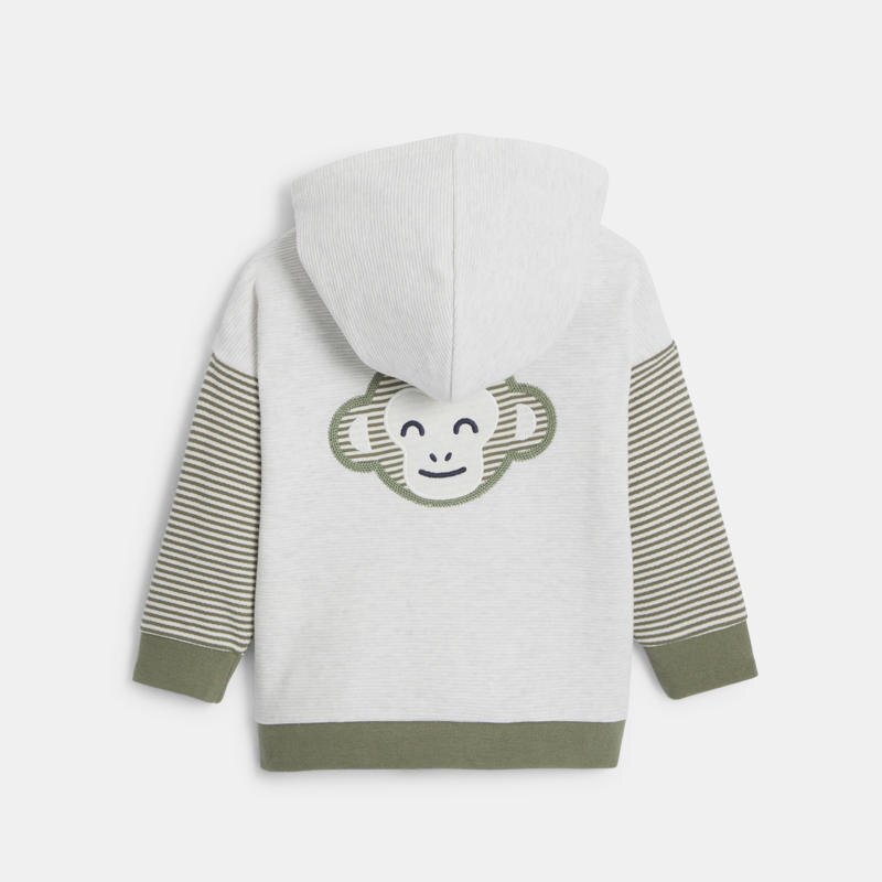 Sweat zippé à capuche coton fantaisie vert bébé garçon Gris ou noir