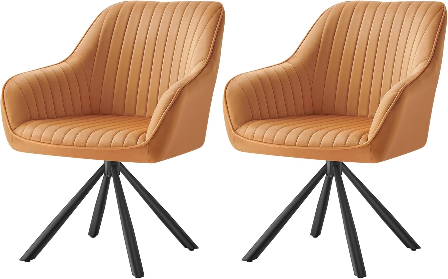 SONGMICS Esszimmerstuhl 2er Set, Küchenstuhl, Sessel drehbar, Samt, Polsterstuhl mit Armlehnen, bis 120 kg belastbar, Stahlbeine, für Esszimmer Küche, karamellbraun-tintenschwarz KDC161K12V1