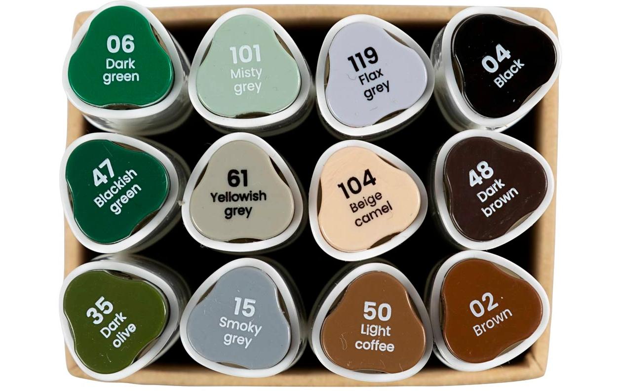 Kalligraphiemarker 1+ 8 mm, 12 Stück, Naturfarben2-in-1-Zeichenmarker