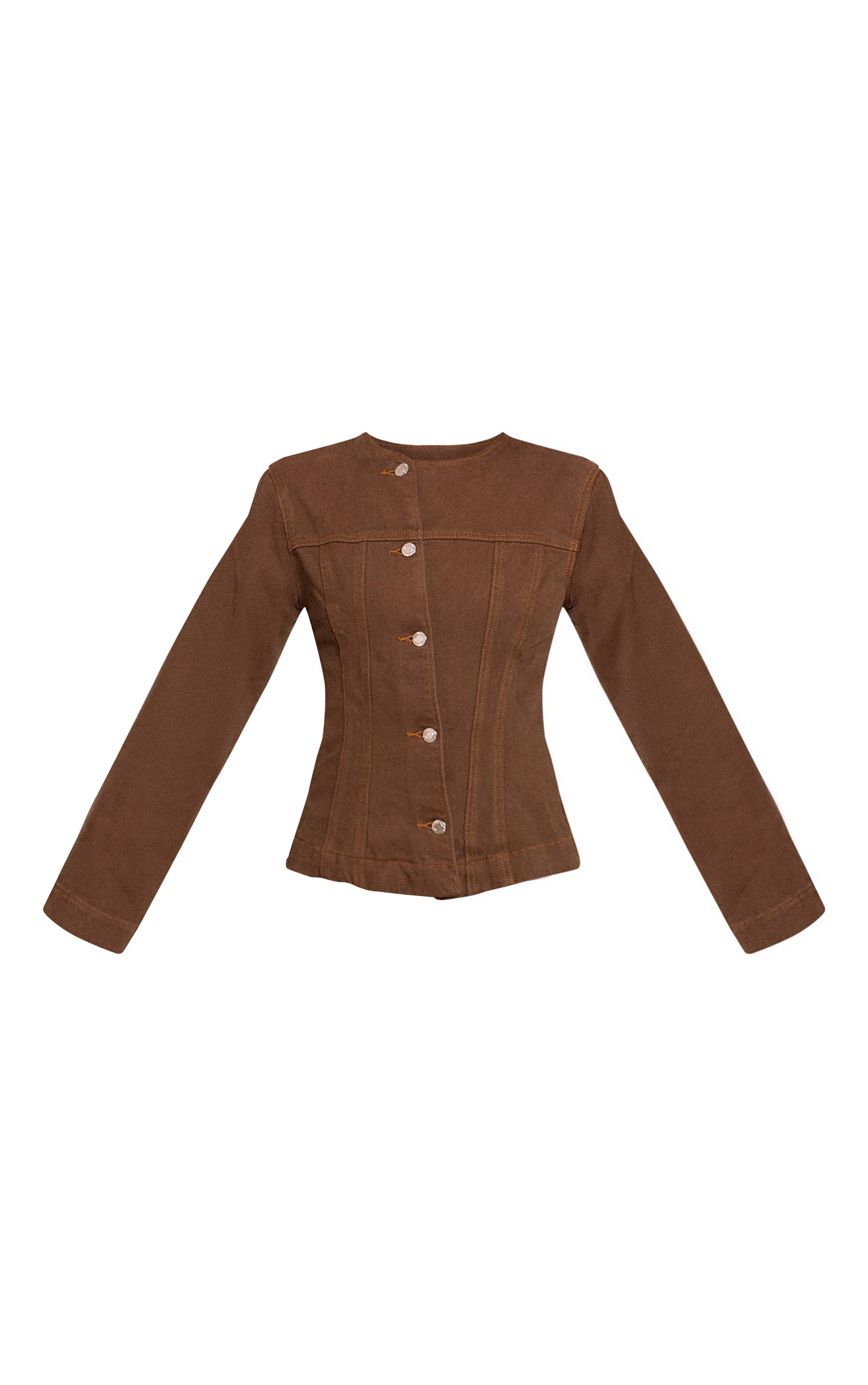 Dark Khaki Chemise En Denim Sans Col À Boutonnage Asymétrique