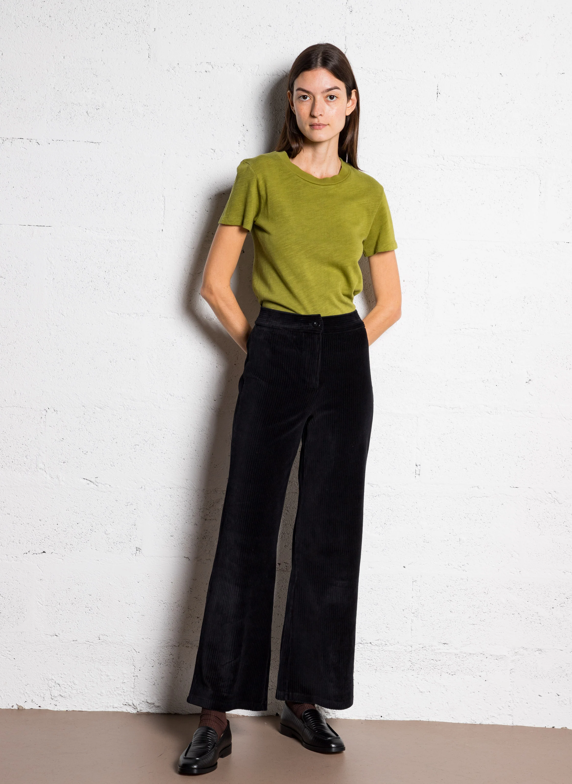 Pantalon flare en coton mélangé | Noir