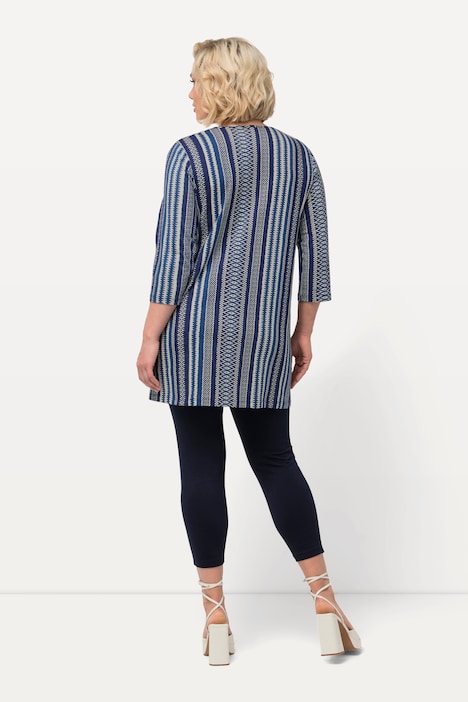 Longshirt, Musterstreifen, Tunika-Ausschnitt, 3/4-Arm