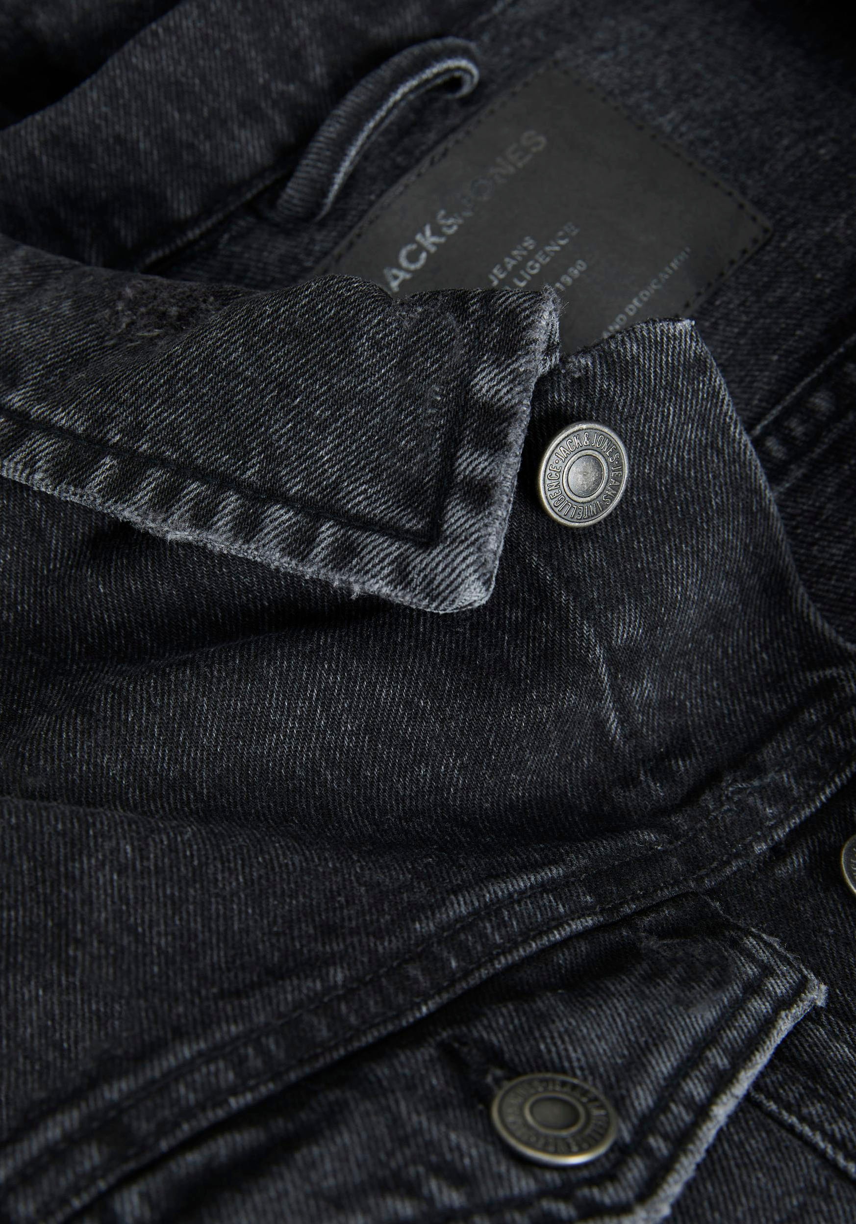 Jack & Jones Jeansjacke »JJIJEAN Jeansjacke mit Windschutz, stylisch und angenehm tragbar« Abriebeffekte, modisch, regular fit, Baumwolle