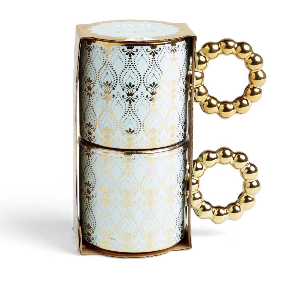 Lot de 2 mugs 30cl design chic bleu clair et doré