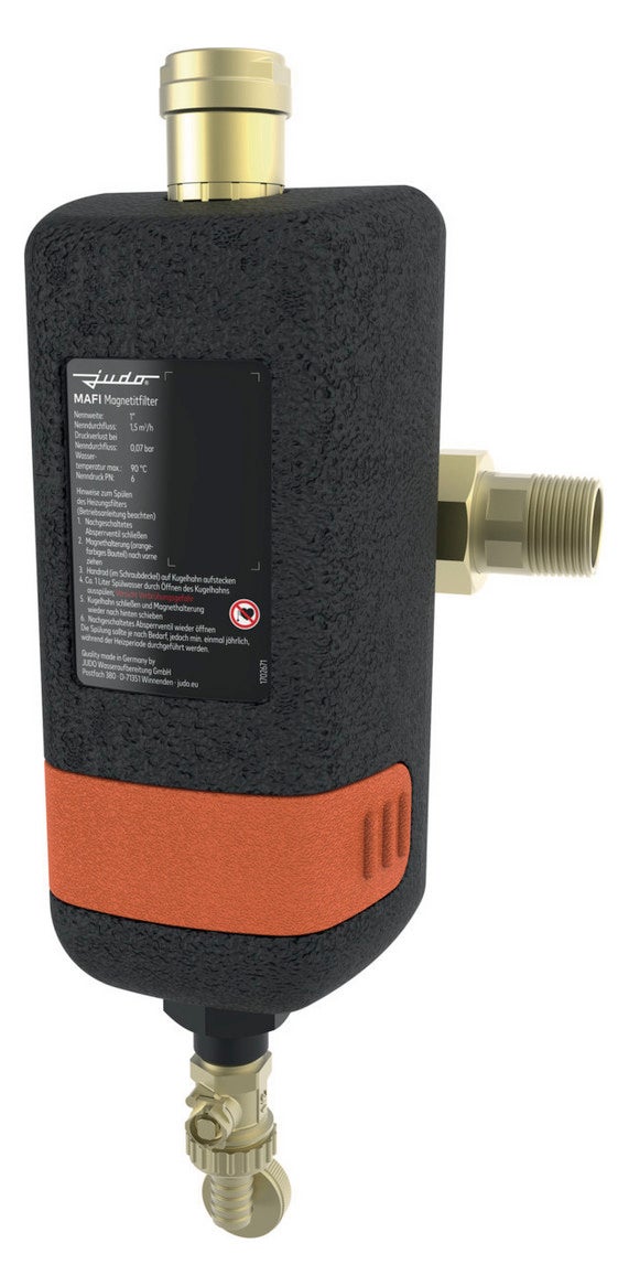 JUDO Magnetietfilter - JMFI 1 1/4'', voor het scheiden van magnetische en niet-magnetische deeltjes en lucht uit verwarmingssystemen. 8060100
