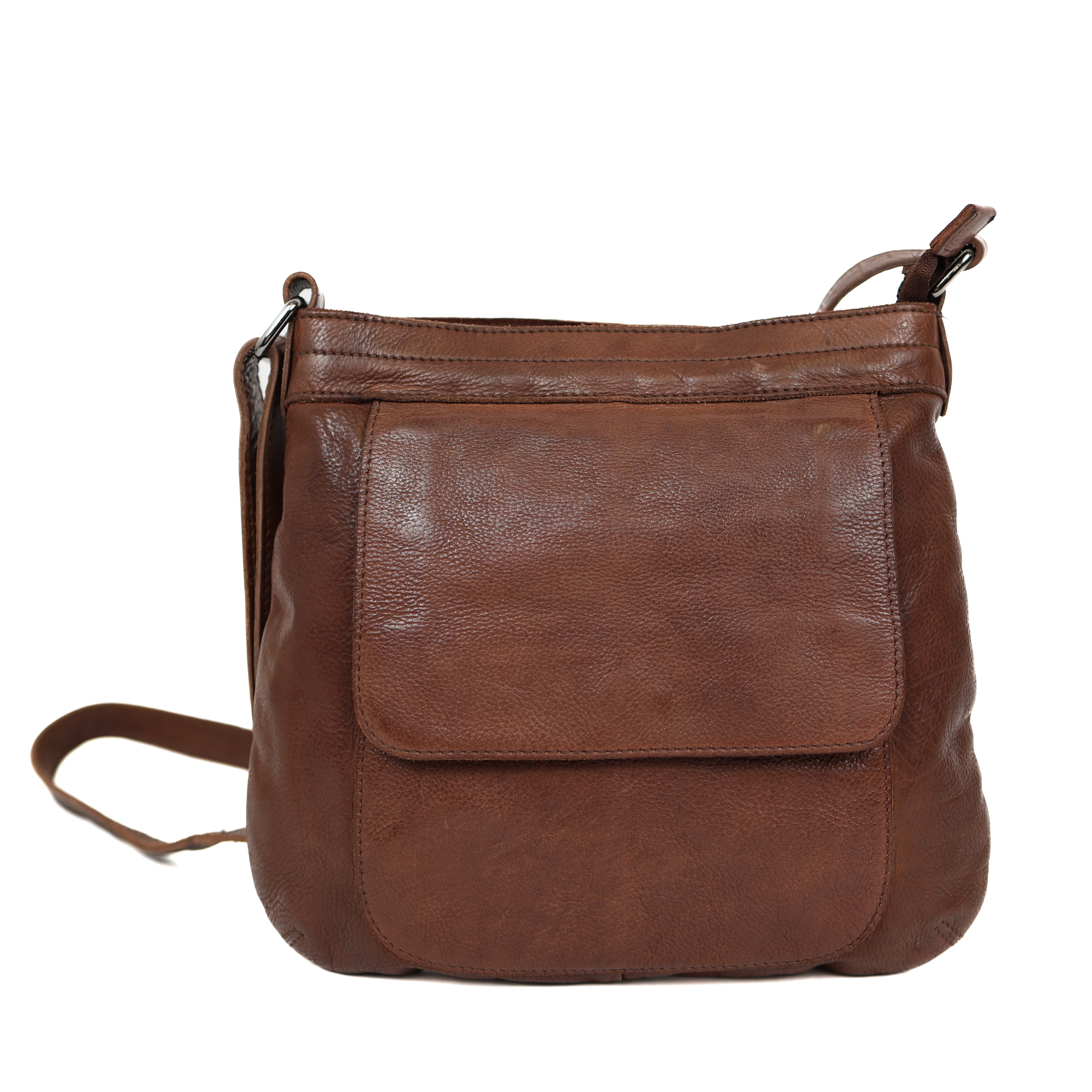 Schoudertas met voorvak 'Merle' donkerbruin Brown
