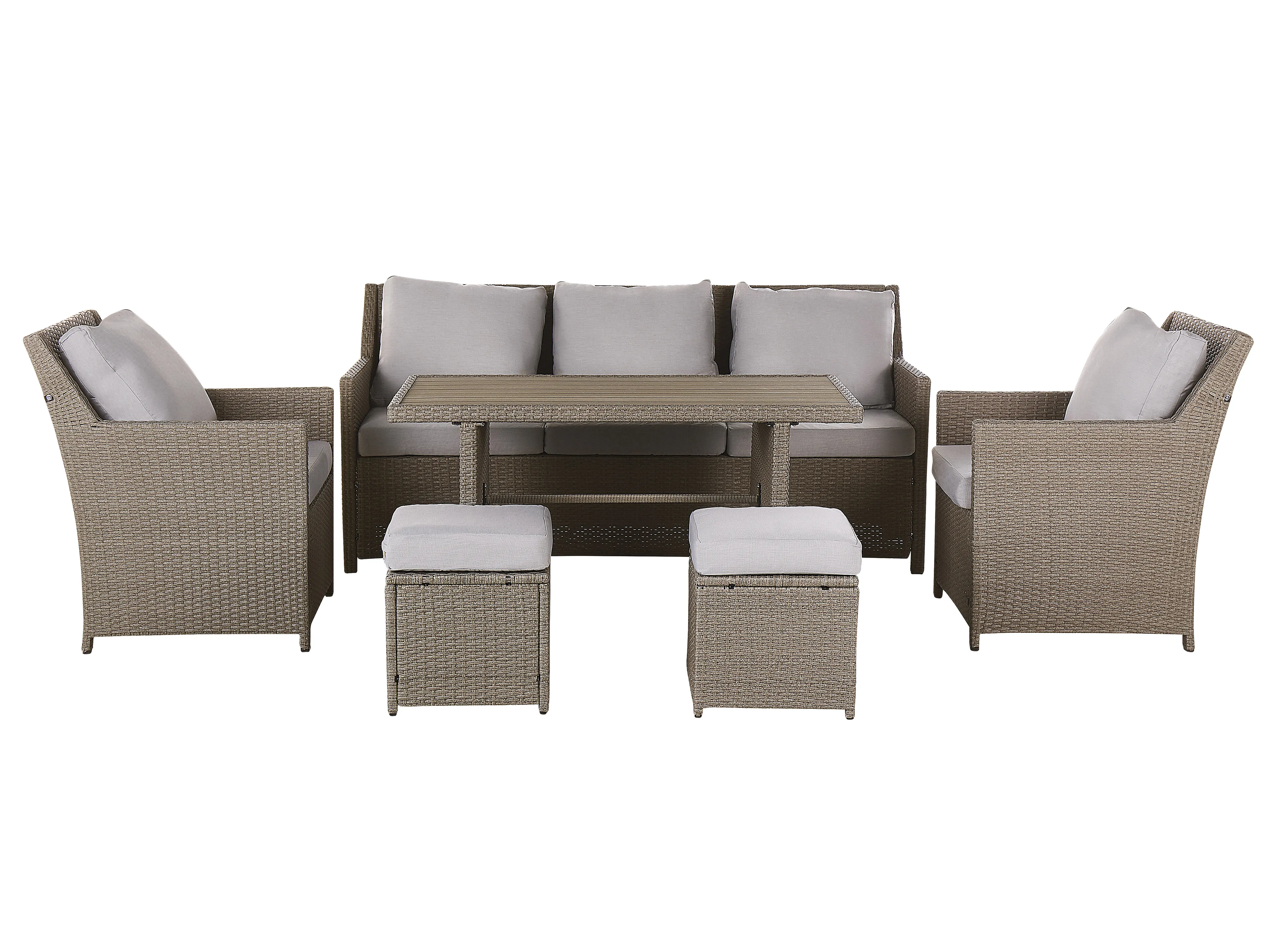 Loungeset met tafel en ottomaan 5-zits FONTI met kussens PE rotan Taupe