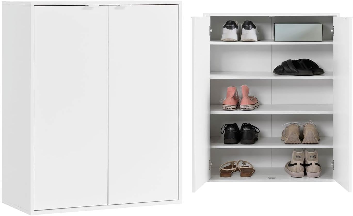 mokebo Schuhschrank 'Der Concierge' (74x95 cm) aus Holz, Schuhregal mit Zwei Türen, Aufbewahrungsschrank, Kommode, Flurschrank oder Sideboard in Weiß DP6435322