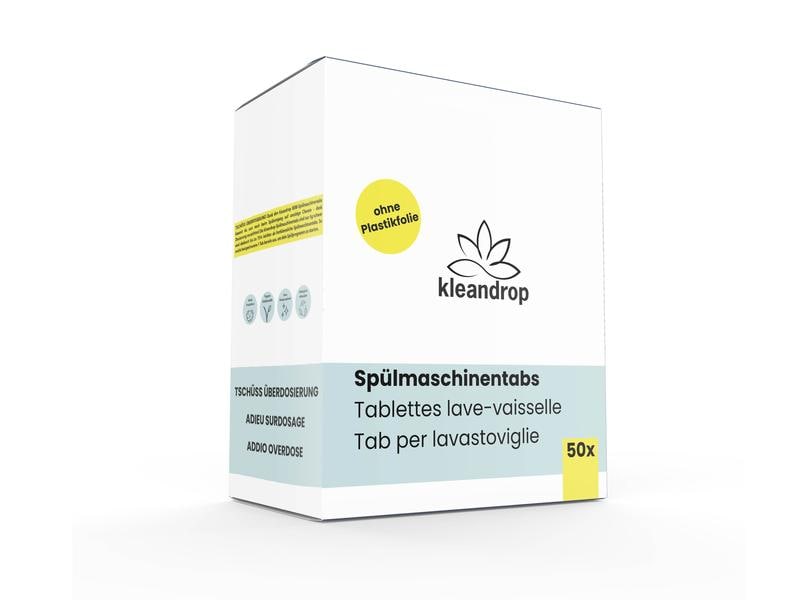 kleandrop Maschinenspülmittel Spülmaschinentabs 50 Stück Kompakte Spülmaschinentabs ohne Plastikfolie