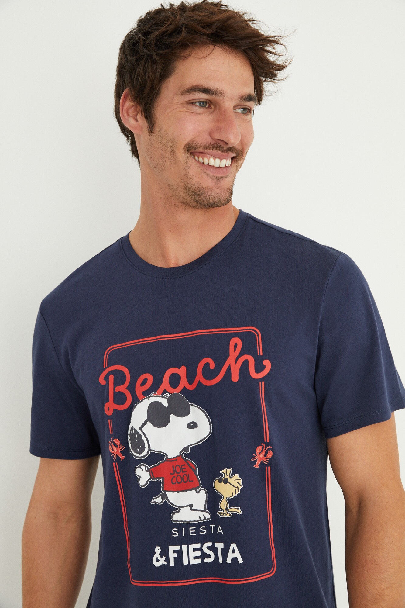 Pijama curto masculino Snoopy azul, 100% algodão - azul