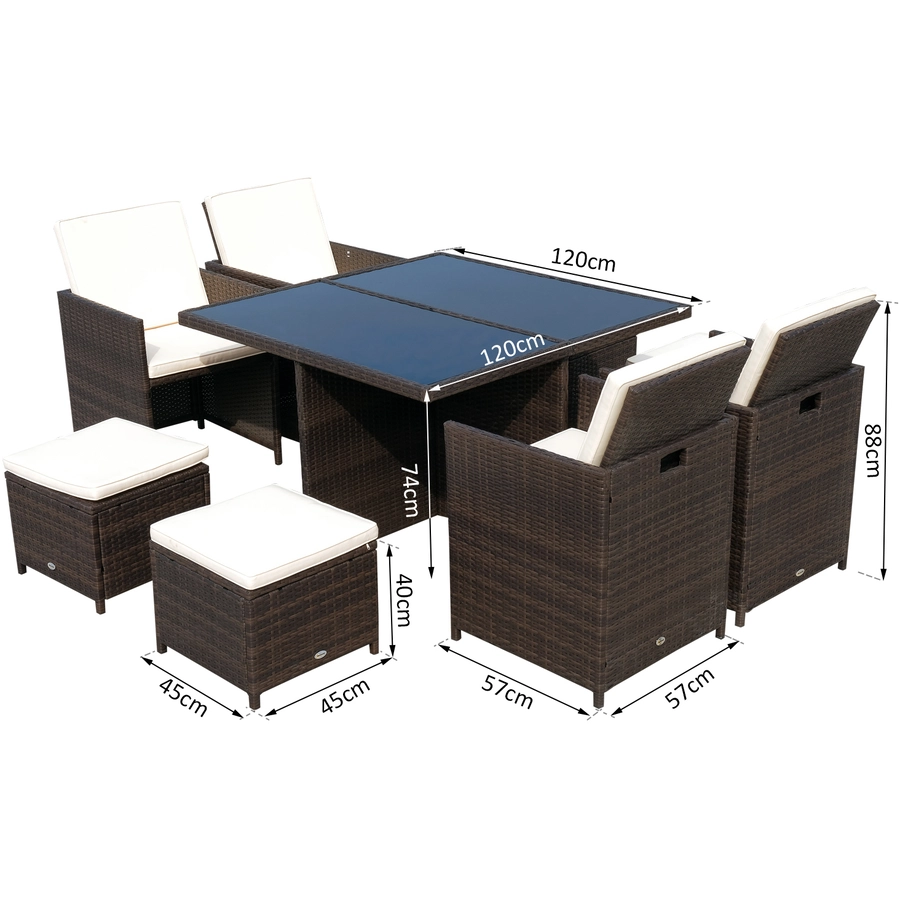 Outsunny Polyrattan Gartenmöbel als 21-tlg. Set braun, cremeweiß