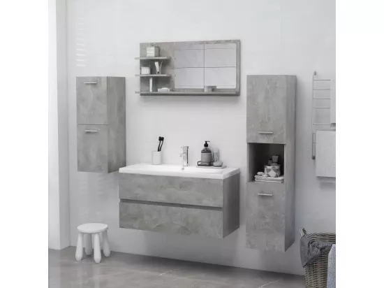 Miroir de salle de bain gris béton bois d’ingénierie