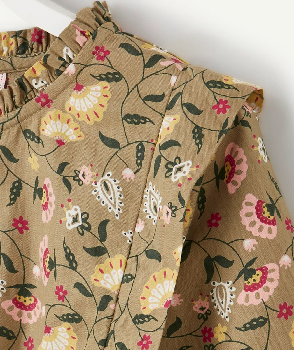ROBE LONGUE FILLE VERTE AVEC IMPRIMÉ FLEURI