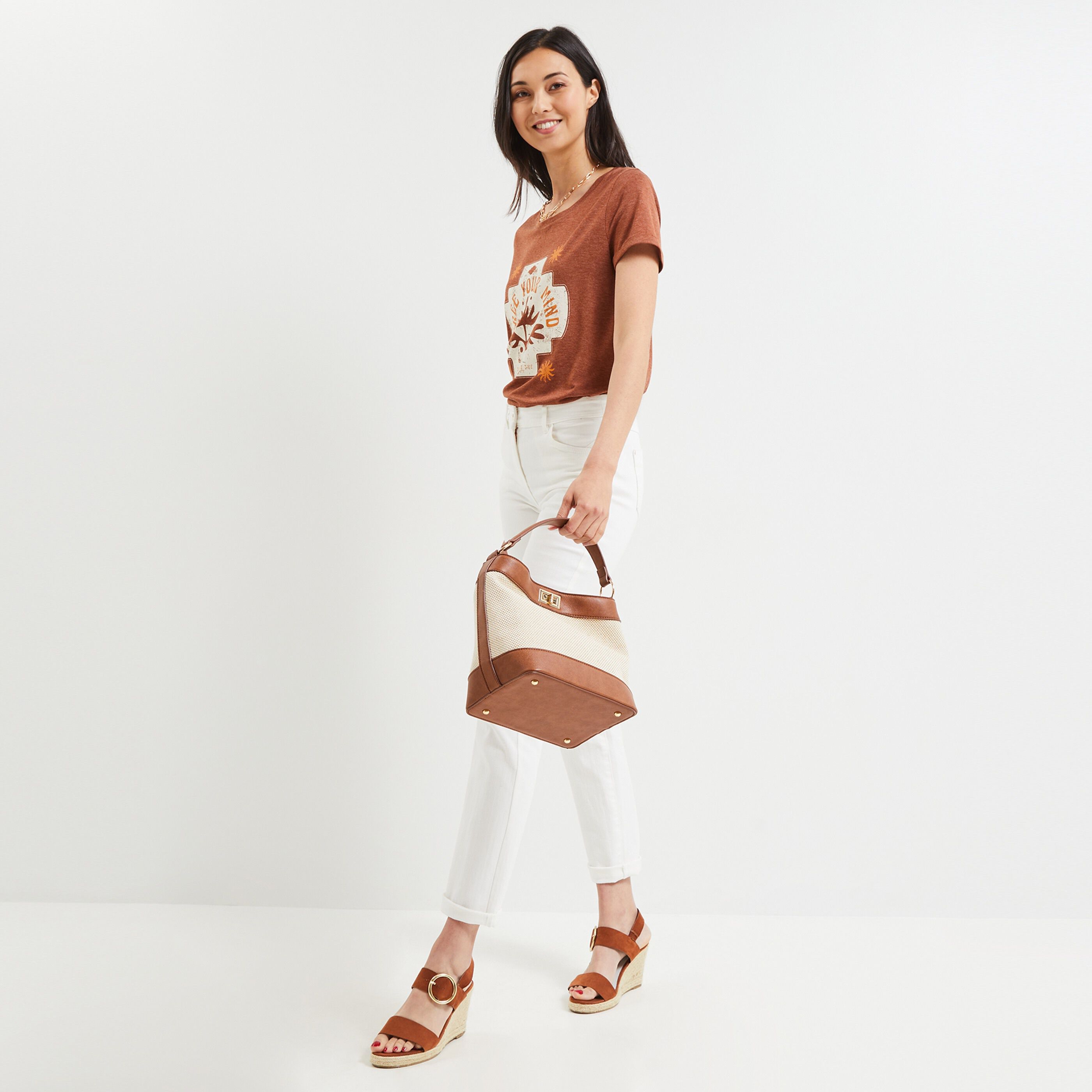Tshirt imprimé femme - MARRON