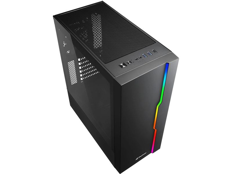 Sharkoon PC-Gehäuse RGB Slider Schwarz Stylischer Gaming-Mid-Tower mit Sichtfenster und RGB-LED-Streifen