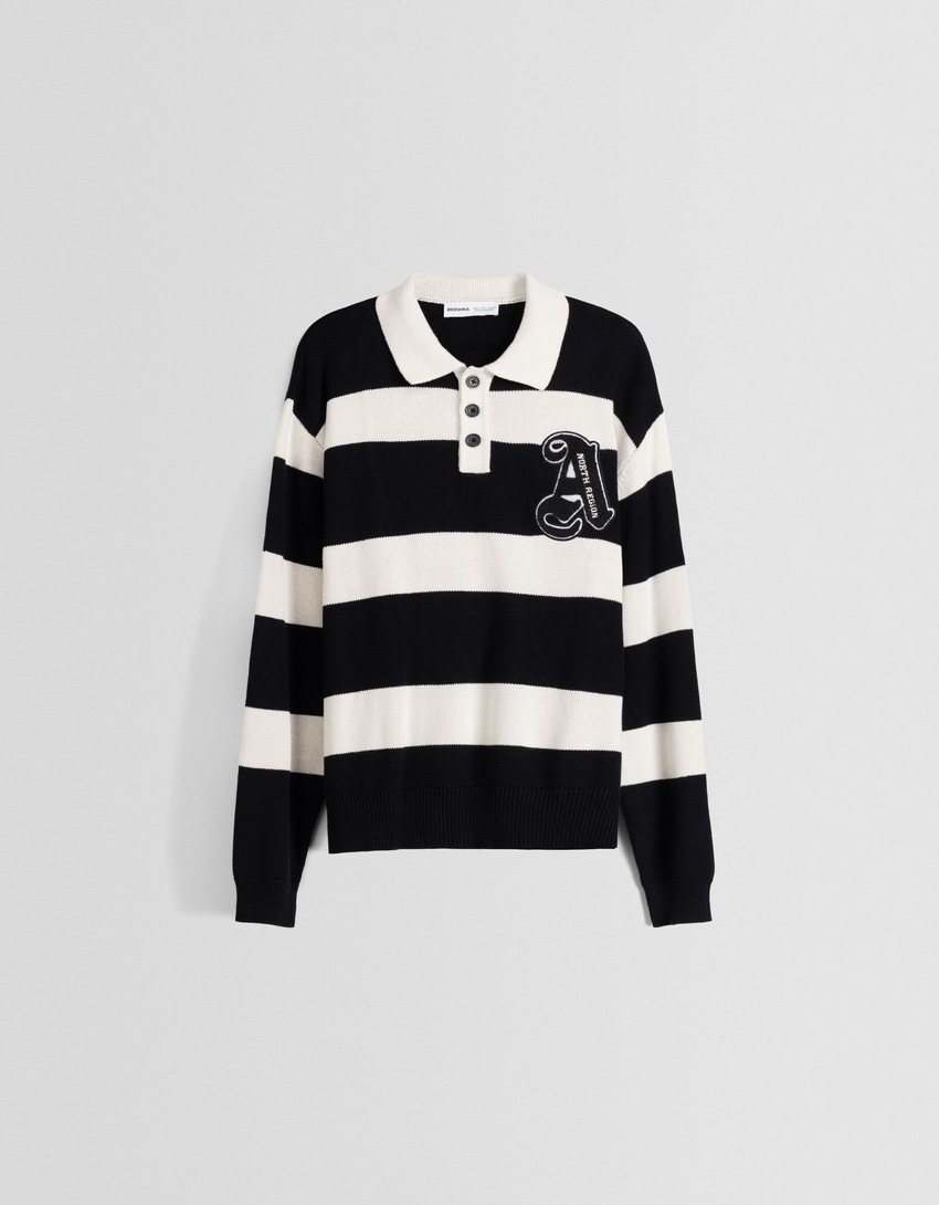Suéter universitário com gola polo